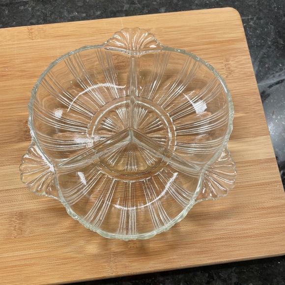 Hazel Atlas Depression Glass Clear Divided Ribbed Dish with Fan Handles - Picture 1 of 4